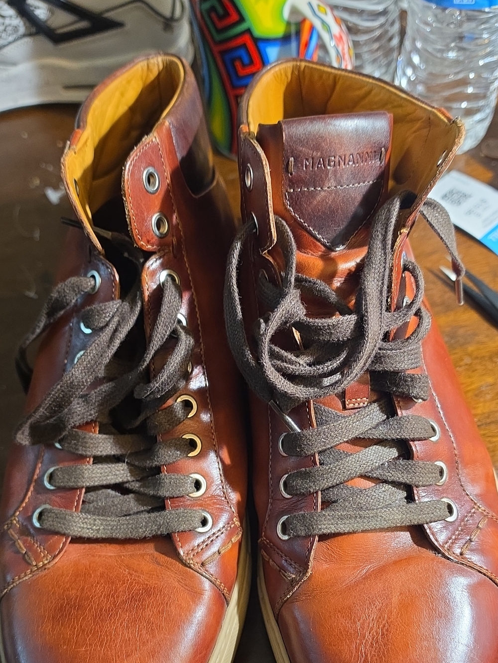 Magnanni Brown Leather High-Top Boots with Dark Brown Laces